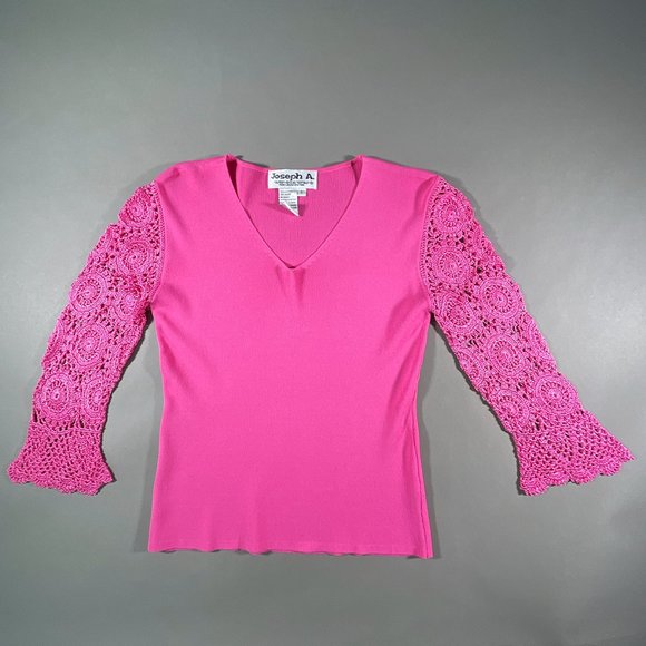 Joseph A. Pink Top with‎ Long Crochet Sleeves Size Small - Picture 6 of 16